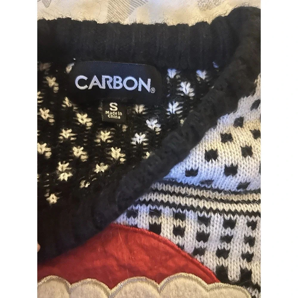 Carbon Ugly Christmas‎ Sweater Santa Sunglasses Applique Black White Size S Mens